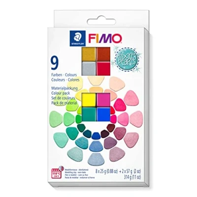 Image of STAEDTLER 8013 C10 1 FIMO Effect Oven Hardening Polymer Modelling Clay &quot;Mixing Pearls&quot;, Assorted Colours (Pack of 8 x 25g Half Blocks, 2 57g Blocks)
