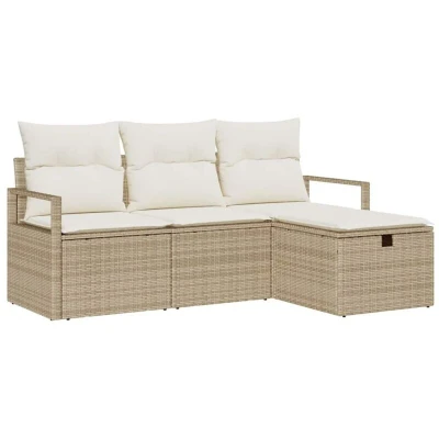Image of vidaXL 4 Piece Garden Sofa Set with Cushions Beige Poly Rattan