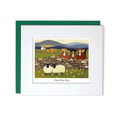 Image of &quot;Nag Nag Nag&quot; Mounted Greeting Card by Thomas Joseph Horse and Sheep
