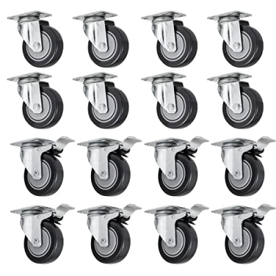 Image of VEVOR 16 Pack 4&quot; Swivel Caster Wheels Rubber Base Polyurethane Casters with Top Plate &amp; Bearing Heavy Duty Load Capacity 286 Lbs Each