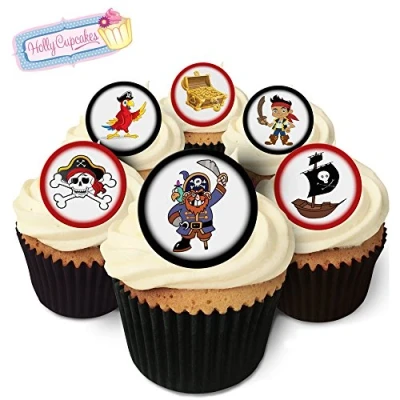 Image of 24 Fabulous Edible Wafer Cake Toppers: Pirates!