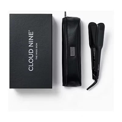 Image of CLOUD NINE The New Wide Iron Hair Straightener Variable Temperature Control Revive Mode Mineral Infused Plates Digital Display 360 Swivel Cord Protective Guard Strong Shiny Sleek Results