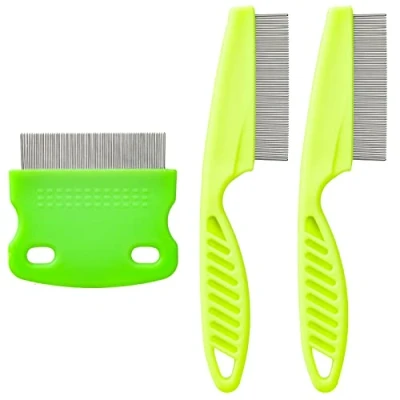 Image of 3 Pcs Flea Combs, Stain Remover Pet Combs for Cat Fleas Lice Tear Fine Tooth Grooming Removal Tool