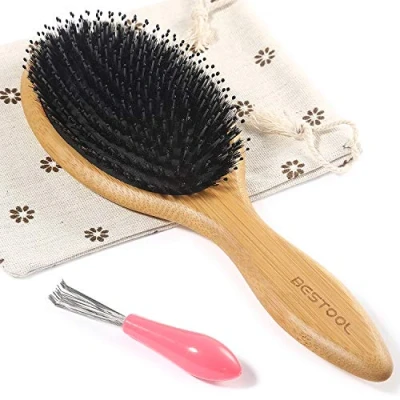 Image of BESTOOL Hair Brush, Boar Bristle Brushes for Women men Kid, &amp; Nylon Brush Wet/Dry Smoothing Massaging Detangling, Everyday Enhance Shine Health (Round)