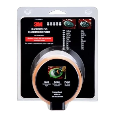 Image of 3M 39073 Headlight Lens Restoration Kit to Restore Dull/Faded/Discoloured Headlights For Car, 1 Pack