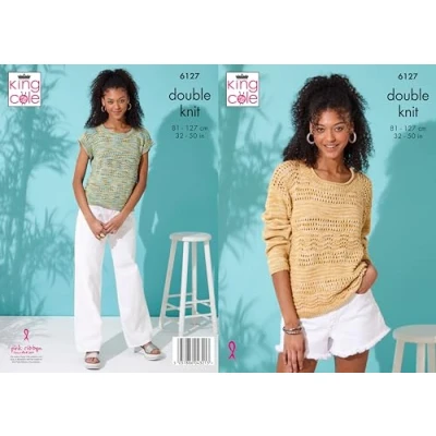 Image of King Cole Women’s Knitting Pattern Easy Double Knit Sweater and Top (6127), 32 50 (81cm 127cm)