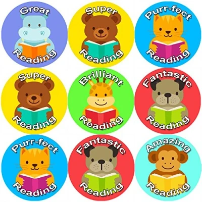 Image of 144 Reading Animals 30 mm Reward Stickers for School Teachers, Parents, Nursery