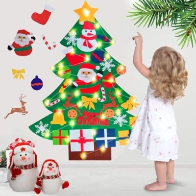 Image of Xndryan Felt Christmas Tree for Kids, 3.28ft Toddler DIY Xmas with Lights, Wall Hanging 30Pcs Ornaments, Decorations