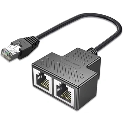 Image of AKWOR Ethernet Splitter, RJ45 1 Male to 2 Female LAN Cable Splitter Suitable Super Cat5, Cat5e, Cat6, Cat7 Socket Connector Adapter