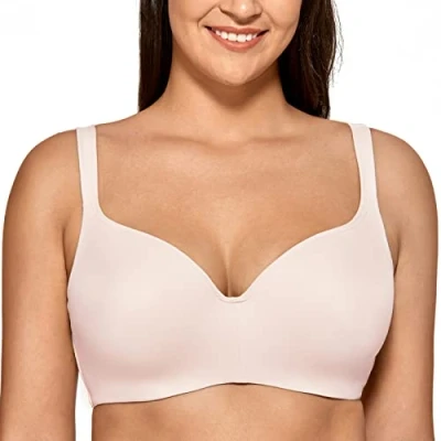 Image of Delimira Women&#039;s Padded Bra T Shirt Underwired Support Balcony Seamless Full Cup Comfort Rose White 40D