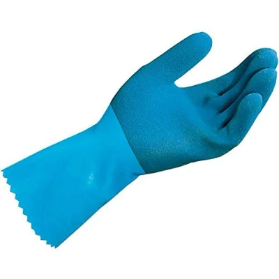 Image of MAPA Professional JERSETTE 301 Latex Chemical Resistant Gloves, Liquid Proof, Cleaning and Construction Blue, Size 6 Protective Gloves (1 Pair), (XS)