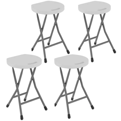 Image of Outsunny Folding Stool Set of 4, Decorative Garden with Safety Latch, Foldable Stools Powder Coated Steel Legs HDPE Seat and Handle for Indoor Outdoor, White
