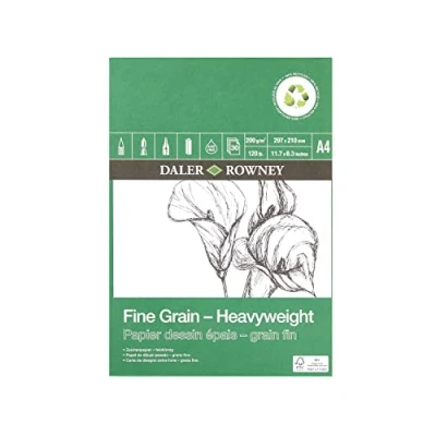 Image of Daler Rowney Fine Grain Lightly Textured 200gsm A4 Eco Friendly Drawing Paper Pad, Glued 1 Side, 30 White Heavyweight Sheets, Ideal for Professional Artists &amp; Students