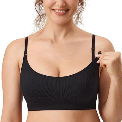 Image of MOMANDA Women&#039;s Ribbed Nursing Bras Seamless Bralettes Maternity Wirefree Sports Breastfeeding Bra Black 2 M