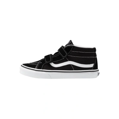 Image of Vans SK8 MID Reissue Unisex Hightop trainers for kids, Size: 2.5/3, Black/true white Leather and textile