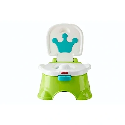 Image of Fisher Price Toddler Potty Training Toilet and Stepstool with Music Sounds Removable Seat Ring, Royal Potty, Green, HPY93