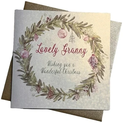 Image of White Cotton Cards Lovely Granny Handmade Christmas Card (Pink Reef, Code cb30)