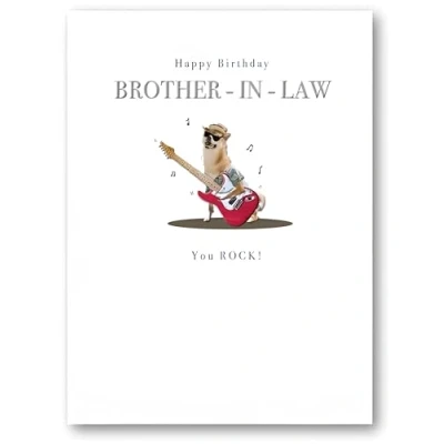 Image of Noel Tatt Brother in Law Funny Birthday Card Dog Playing Electric Guitar Eco Friendly &amp; Recyclable