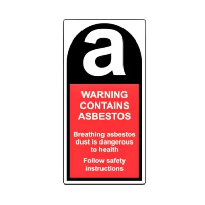 Image of Warning Contains Asbestos Label, Self Adhesive Polypropylene, 25mm x 50mm, Roll of 500