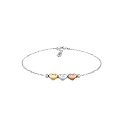 Image of Elli Women Genuine Jewellery Bracelet Heart Love Friendship Proof of Tricolor 925 Sterling Silver Rose Gold Plated Length 16 cm