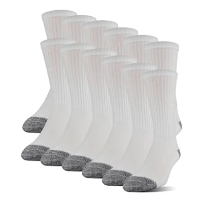 Image of Gildan Men&#039;s Polyester Half Cushion Crew Socks, 12 Pack, White, Shoe Size: 6