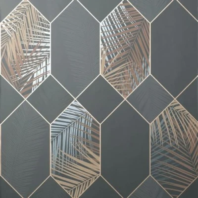 Image of Fine Decor FD42833 UK Miami 2021 Tropical GEO Charcoal, Grey