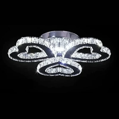 Image of Modern Ceiling Light Crystal Chandelier Flush Mount Stainless Steel Led Pendant Lights Fixtures for Dining Room Living (3 Rings Heart Shaped Cool White)