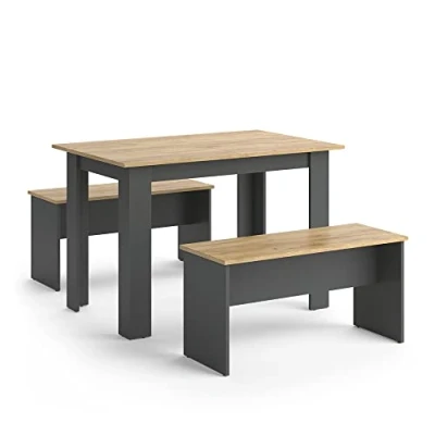 Image of Vicco Dining table set Sentio, Anthracite/Gold power oak, 110 x 70 cm with 2 benches
