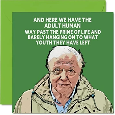 Image of Funny David Attenborough Birthday Card for Men Women Joke Banter Happy Cards Mum Dad Brother Sister Son Daughter Nan Grandad, 145mm x Bday Greeting