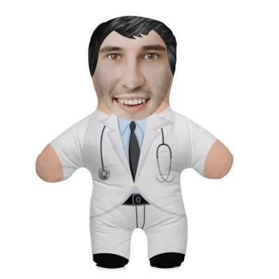 Image of Personalized Funny Photo Gift Pillow Cushion with Filling; Colorful Body your own Face Picture Printed; 45 cm High; Birthday Present Valentine&#039;s Day; Motif Doctor [091]
