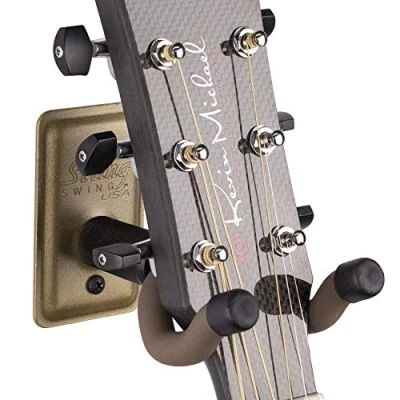 Image of String Swing Guitar Hanger Holder for Electric Acoustic and Bass Guitars Stand Accessories Home or Studio Wall Musical Instruments Safe without Hard Cases Matte Gold MGCC11K