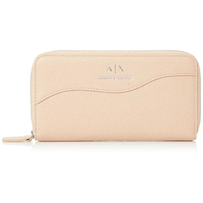 Image of Armani Exchange Women Essential Wave, Silver Logo bi fold Wallet, Sunrise, One Size