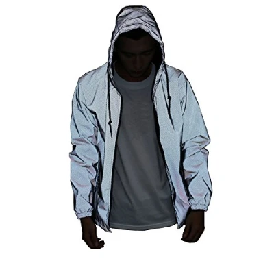 Image of NewL Women Reflective Jacket Casual Hiphop Windbreaker Night Sporting Coat Hooded Fluorescent Clothing (L)