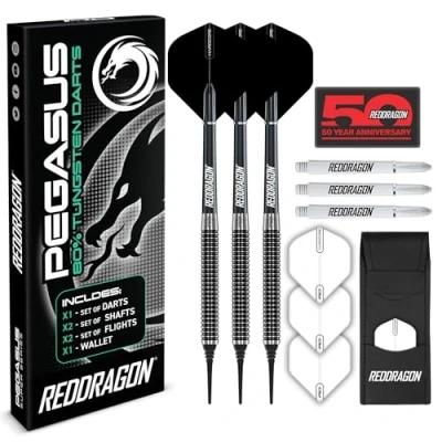 Image of RED DRAGON Pegasus Soft Tip Darts Set 18 gram Black Stems and Flights