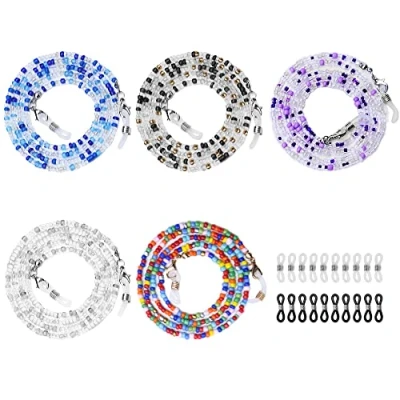 Image of URAQT Eyeglasses Chain, 5 Pack Glasses Chain Non Slip Spectacle with 10 Pair Ear Hooks, Colorful Beaded Sunglasses Lanyard Eyewear Retainer, Eyeglass Strap Holder for Women Reading Sports