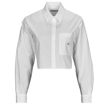 Image of Calvin Klein Jeans Label Cropped Shirt Buttondown blouse, Women&#039;s, Size: Small, Bright white
