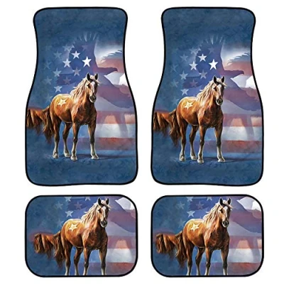 Image of SEANATIVE Horse Carpet Car Floor Mats Americal Eagle Printing Carpets Full Set of Front and Rear Rugs 4 Packs Set,Universal Fit Most Vehicle SUV&amp;Truck