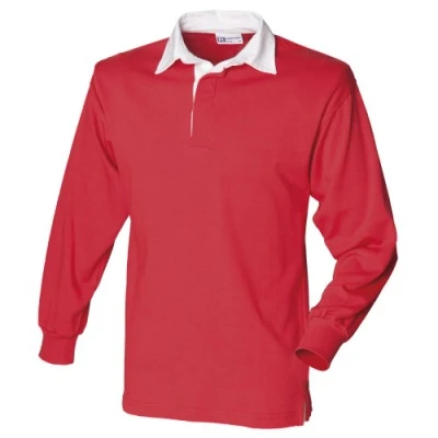 Image of Front Row Polo Shirt Long Sleeved 100% Cotton Men&#039;s, red / white, M