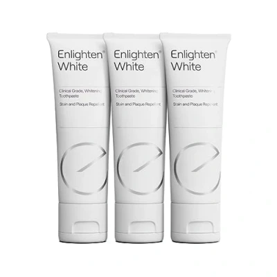 Image of Enlighten White Teeth Whitening Toothpaste Clinical Grade Advanced Enamel Protection and Stain Removal Repellent Fluoride Restore Gloss Improve Colour 75ml 3 Pack