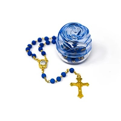 Image of Catholic Gift Shop Rosary Beads My Lourdes Water Blue Apparition with Rose Box.
