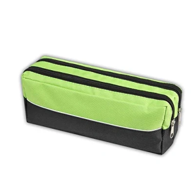 Image of Arpan x Large Size Double Zip Fabric Pencil Case Ideal for School/College/Uni. Make Up 1 (Lime Green)