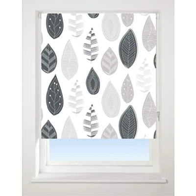 Image of Blackout Roller blind, Leaf Grey pattern, 120cm Wide x 170cm Drop