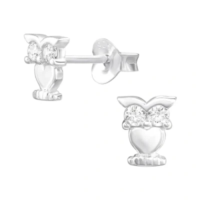 Image of The Rose &amp; Silver Company Women Girls 925 Sterling Owl Cubic Zirconia Stud Earrings