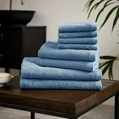 Image of Catherine Lansfield Quick Dry Cotton 8 Piece Towel Set Blue