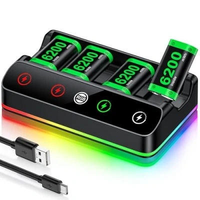 Image of HELLCOOL Battery Pack for Xbox Controller,4x6200mWh Rechargeable with Charging Dock/Cool RGB/Charging Cable,Charger Series XS,One/Elite/SX