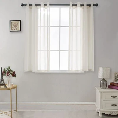 Image of CUCRAF Voile Sheer Curtain, Eyelet Top Solid Linen Look Curtains for Living Room, Window Treatments Volile Curtain Bedroom, 2 Panels (Linen Color, 55&quot; Wx54 L)