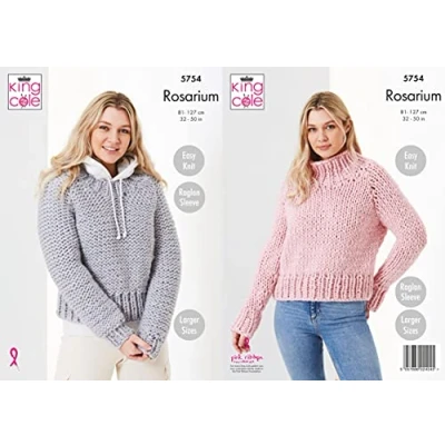 Image of King Cole Ladies Rosarium Mega Chunky Knitting Pattern Easy Knit Raglan Sweaters (5754)