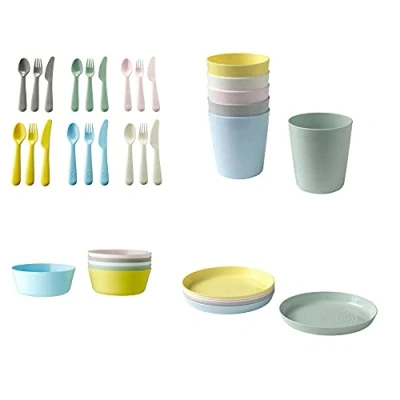 Image of 2 x Children 36 Pcs Kids Plastic BPA Free Flatware, Bowl, Plate, Tumbler Set, Colorful