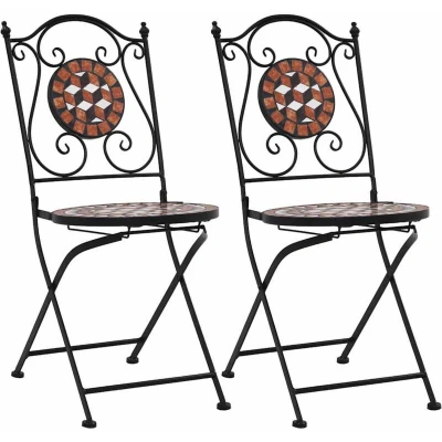 Image of vidaXL Mosaic Bistro Chairs 2 pcs Brown Ceramic