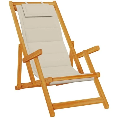 Image of vidaXL Folding Beach Chair with Armrests Taupe Acacia Wood &amp; Textilene